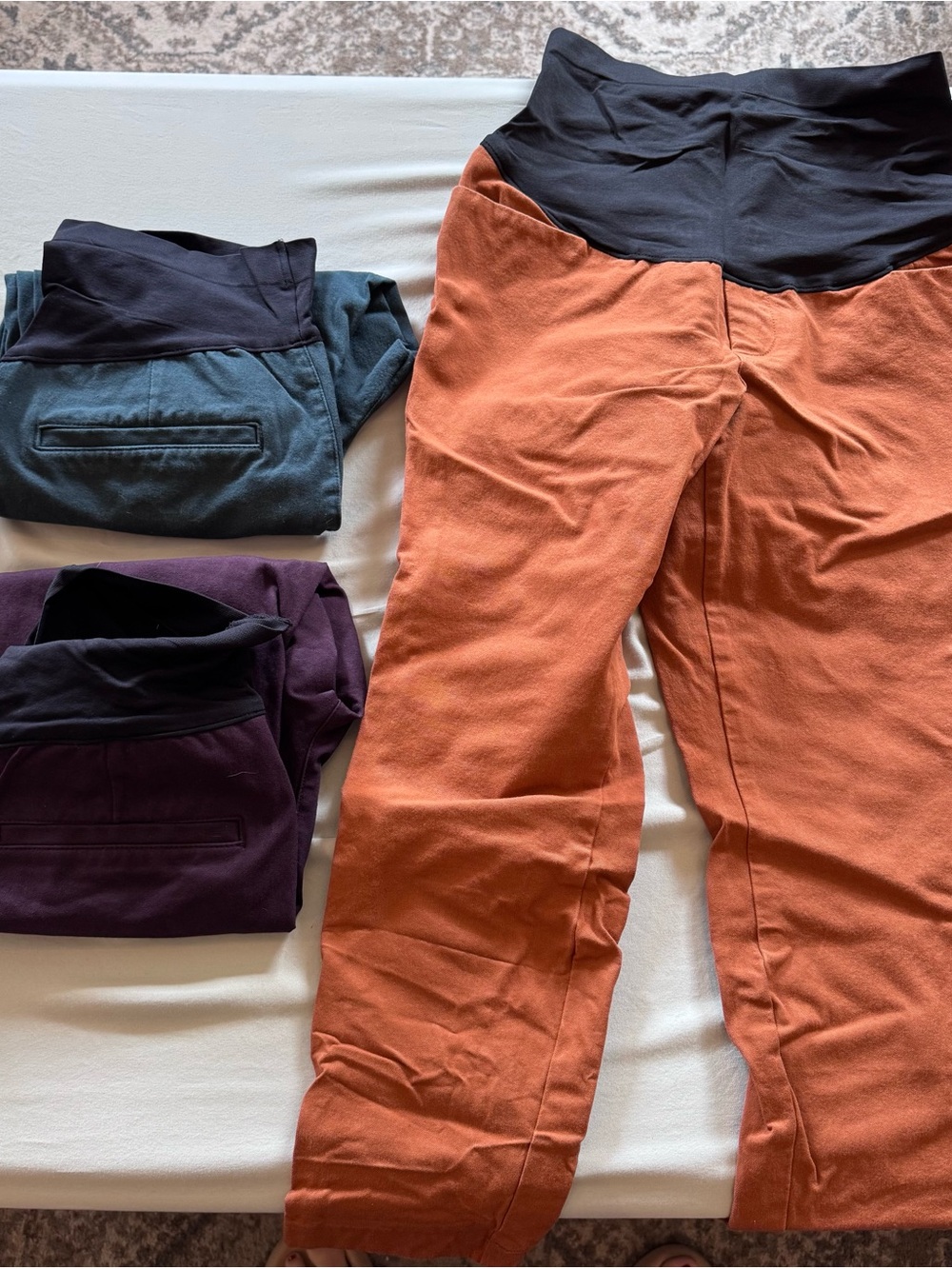 Set of 3 Old Navy Pixie Maternity Pants- Rust, Plum, Teal